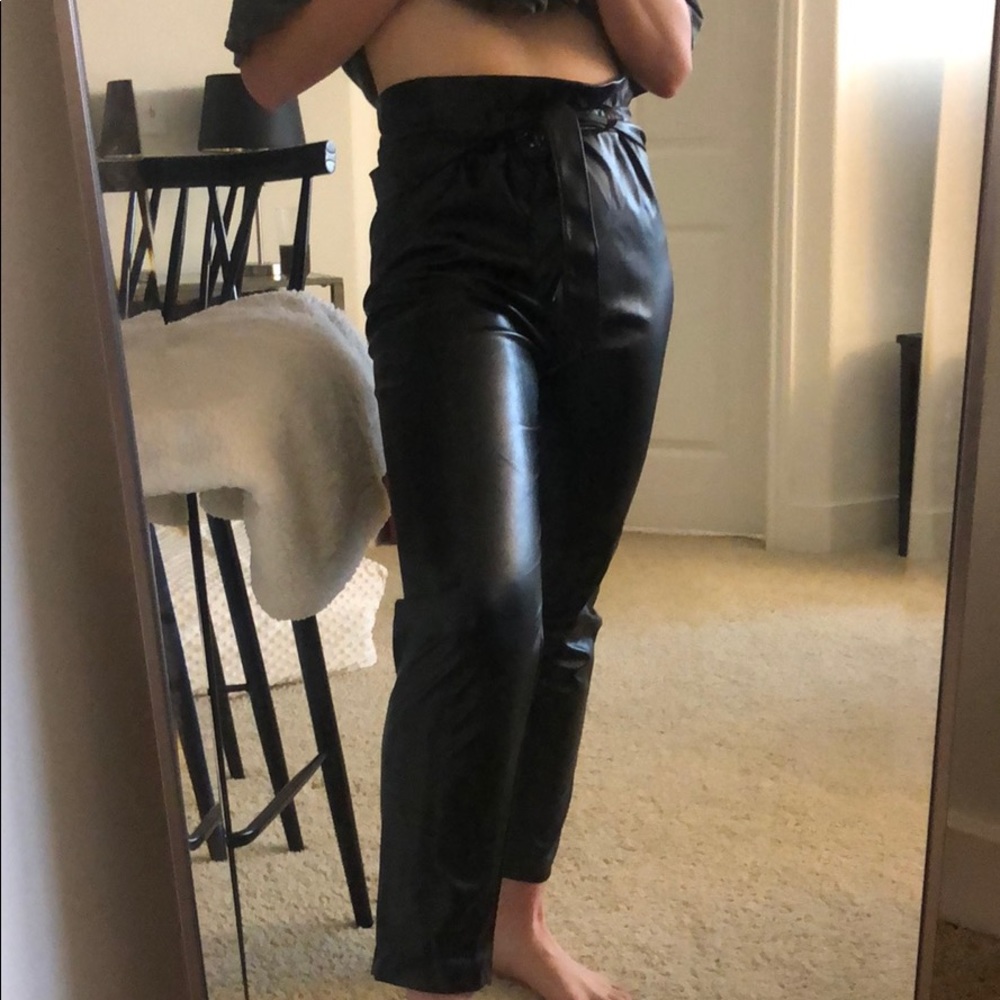 Faux leather paper bag pants